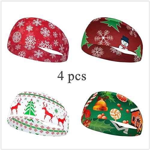 SELF FIND 4pcs Christmas Headbands for Women - Wide Santa Claus & Snowman Deer Tree Knot Turban Xmas Elastic Hair Bands (4 pcs)