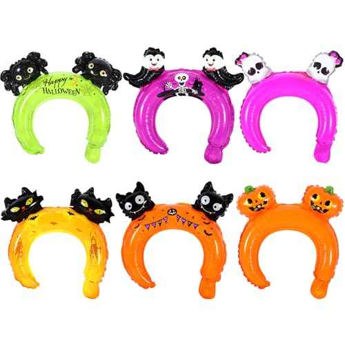 60 Pieces Halloween Inflatable Headband Cute Cartoon Balloons Hats Hair Hoops with Pattern Halloween Party Favors Photo Props