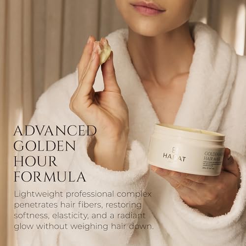 HADAT Golden Hour Express HAIR MASK ? Premium Professional Hair Treatment with Pearl Powder ? Hydration for Dry Damaged Hair ? Nourishing Oils ? Split Ends ? Salon Quality ? Made in Israel, 9.47 Fl Oz