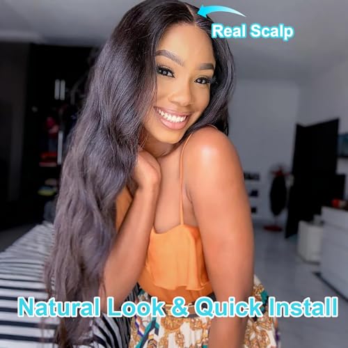 EMOL U Part Human Hair Wig Body Wave 20 Inches Upart Wig for Black Women Medium Length Brazilian Remy Human Hair Glueless Wigs Natural Black Breathable No Sew In Beginner Friendly