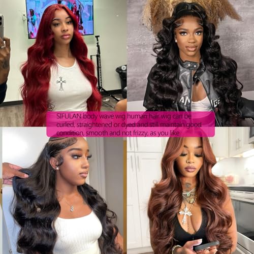 SIFULAN 13x4 Body Wave Lace Front Wig Human Hair 180% Density HD Transparent Lace Front Wig Pre Plucked Body Wave Frontal Wigs Human Hair for Black Women 24 inch Glueless Wig Natural Color