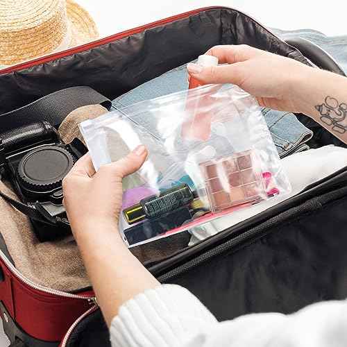 Xuniea 100 Pcs Mini Clear Makeup Bag PVC Small Travel Toiletry Organizer Pouches Bulk Waterproof Transparent Plastic Cosmetic Bag with Zipper for Women Men Travel(9.8'')