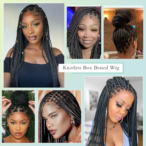 Braided Wigs for Women Knotless Braided Lace Front Wigs with Baby Hair Box Braid Wig 13x8 Inches HD Lace Frontal Black Braided Wigs 36 inches
