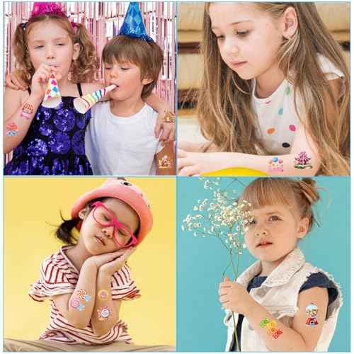 Candyland Temporary Tattoos Kids - Candyland Party Decorations Sweet Candy Themed Temporary Tattoo Girls Boys Candyland Christmas Birthday Party Decorations Favors Gift Bag Fillers Prizes