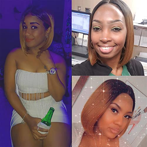 Short Straight Bob Wig 13x4x1 Lace Front Wigs for Black Women Ombre Brown Human Hair 12 Inch 150% Density Brazilian Virgin Bob Wigs Human Hair Pre Plucked with Baby Hair£¨TT1B/30 Color£©
