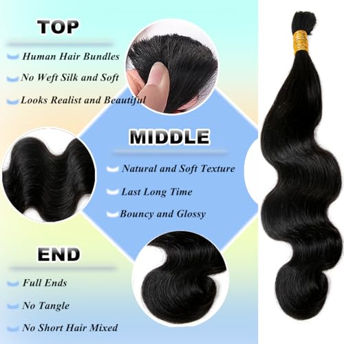 YWIGS Human Hair Braiding Hair for Boho Braids 100G Unprocessed Boho Body Wave Human Hair for Braiding NC 20inch