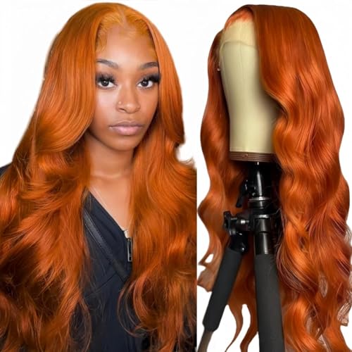 350 Ginger Lace Front Wigs Body Wave Human Hair 20 Inch 180% Density 13x4 HD Transparent Pre Plucked Orange Colored Wig Glueless Lace Frontal Wigs for Women