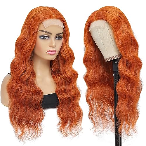 22 Inch Orange Lace Front Wigs Human Hair Body Wave 4X4 Hd Transparent Lace Closure Wig Brazilian Human Hair Pre Plucked With Baby Hair Glueless Wig