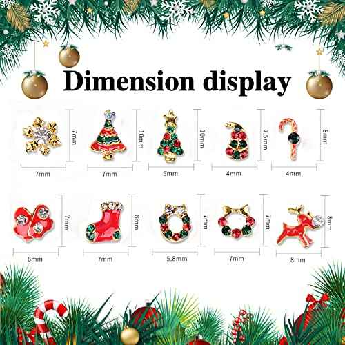 Wokoto 30 Pcs 3D Nail Charms - Christmas Tree, Candy Bells, Snowflakes Rhinestones for Nail Art