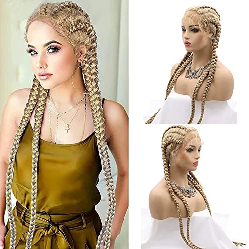 Blonde Braided Wig with Baby Hair Long Soft Synthetic Lace Front Wigs for Black Women Natural Looking 613 Blonde Twist Braids Lace Wig Glueless Heat Resistant Fiber Cosplay Party Drag Queen 30Inch