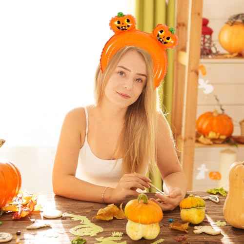 60 Pieces Halloween Inflatable Headband Cute Cartoon Balloons Hats Hair Hoops with Pattern Halloween Party Favors Photo Props