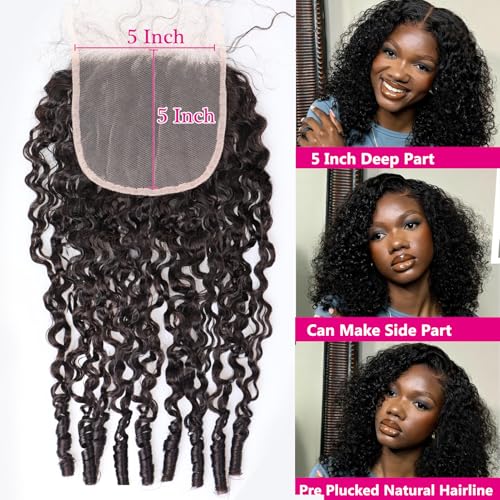 YMS 3C4A Burmese Curly Human Hair Transparent 5x5 Lace Closure 14 Inch 16A Unprocessed Burmese Raw Hair Real Human Hair Lace Closure Natural Black