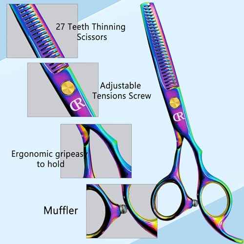 Professional Hair Thinning Shears 6 Inch Hair Cutting Teeth Scissors Hairdressing Texturizing Salon Shears Japanese 440c Stainless Steel Barber Haircut Scissors For Women/Men/kids (rainbow)