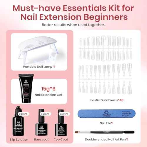 Beetles Poly Nail Gel Kit - 6 Colors Jelly Nude Extension Kit with Slip Solution Builder Nail Enhancement for Beginner & Professional Long Lasting DIY Home Christmas Gift for Women, UV & LED Needed