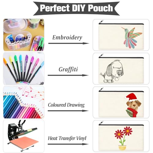 ZeeDix Canvas Pouch- Multi-purpose Cosmetic Bag with Zipper, DIY Craft Canvas Zipper Pouch Blank Makeup Bags Bulk Travel Toiletry Bag for Storage (8.3 x 5 inches)