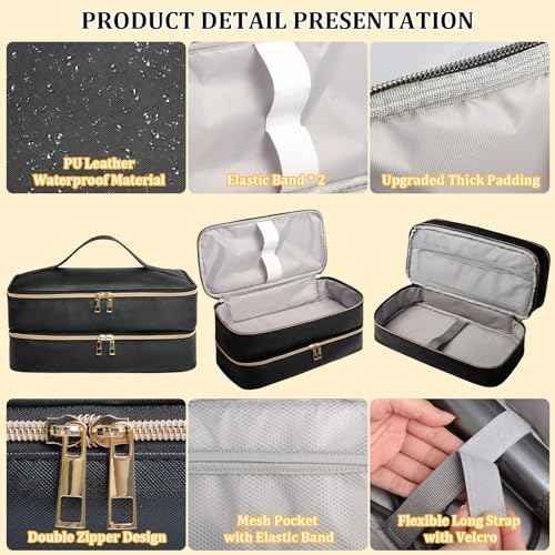 Travel Carrying Case for Shark Flex Style, Double Layer Storage Case for Shark SpeedStyle Hair Dryer Attachments, Waterproof PU Leather Organizer Bag for Shark Flexstyle Airwrap Styler (Black)