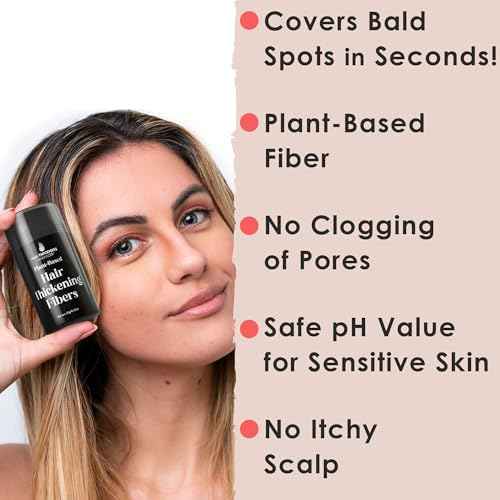 Hair Fibers for Thinning Hair For Women, Men. Plant-Based Formula for Instant Hairline & Bald Spot Coverage. Non-Itchy, Easy to Wash Out (Black)