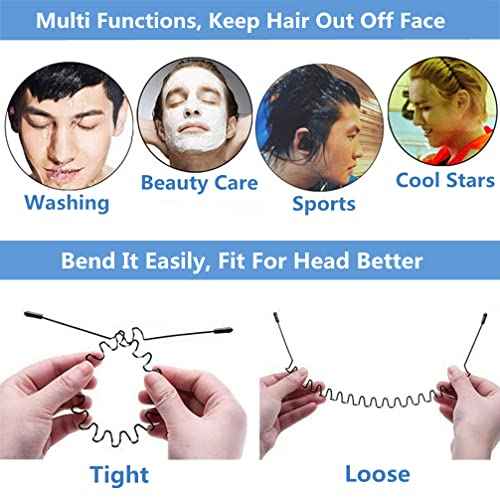 bodbop XINGZHE Hair Bands, 2 PCS Metal Headbands for Men Women's Fashion Headband Stylish Sports Hairband Head Hoop with Non Slip Wavy Teeth, Black (Wide Wavy + Hook Wavy)