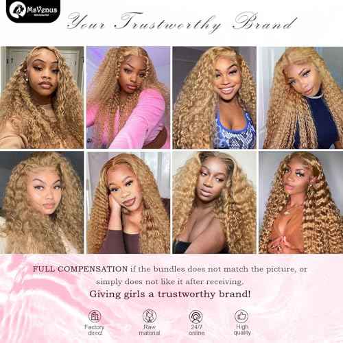 Honey Blonde Deep Wave Human Hair Bundles For Women 12A 27# Color Human Hair Bundles Wet and Wavy 24 Inch Blonde Deep Curly Hair One Bundle