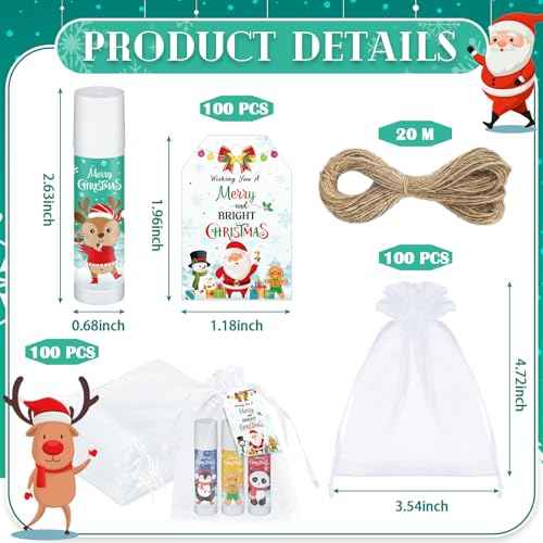 100 Pack Christmas Lip Balm Bulk Party Favors, Holiday Stocking Stuffers for Women Men, Small Employee Appreciation Gifts, Winter Moisturizing Lip Care Set for Coworkers Staff Thank You Gifts