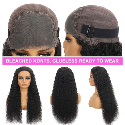 Deep Wave Lace Front Wigs Human Hair 200 Density 4x4 Glueless Wigs Human Hair Pre Plucked HD Transparent Lace Closure Human Hair Wigs for Black Women Natural Color (4x4, 22-inch)