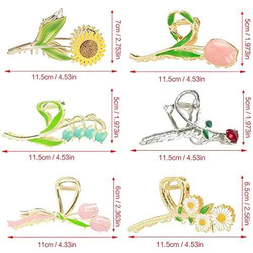 Flower Metal Hair Claw Clips 6 Pcs Cute Large Tulip NonSlip Hair Barrettes Strong Hold Hair Clamps Fashion Hair Accessories for Woman Girls with Long Thick Thin Curly Hair (A Style)