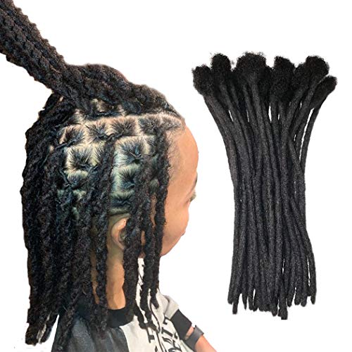 Human Hair Dreadlocks Extension Handmade Locs Small Size(diameter 0.4cm) 14inch 30 Strands/pack Natural Black #1B