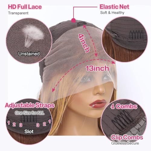 Bob Wigs Human Hair Highlight Ombre 13x4 Lace Front Wigs 4/27 Honey Blonde Glueless Wigs Pre Plucked with Baby Hair 180 Density Short Bob Wigs for Women 12 Inch