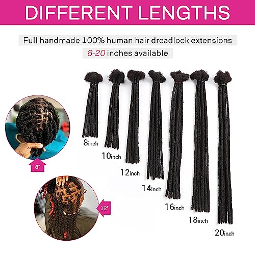 100% Loc Extensions Human Hair, 8Inch 0.8cm 40 Strands Handmade Dreadlock Extensions for Men Women Kids (#Natural Black)
