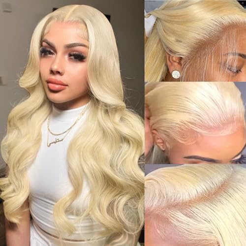 613 13x6 Lace Front Wig Human Hair 22-Inch Blonde Wig Body Wave for Black Women 200% Density Pre Plucked Glueless HD Lace Frontal Wig