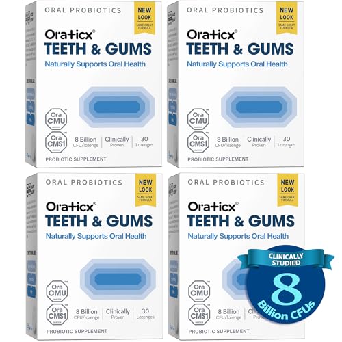 OraTicx Teeth & Gums Oral Probiotics, 8 Billion CFU - Naturally Supports Oral Health, Fresh Breath, and Immunity, Dental Probiotic Supplement, Grape Flavor 30 Lozenges 4-Pack