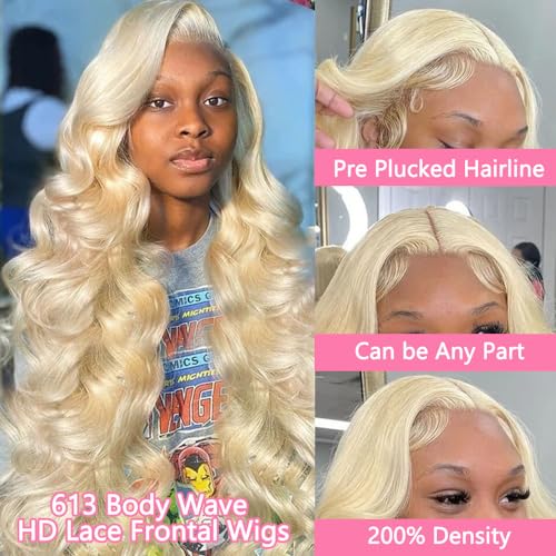 220% Density 13x6 613 Blonde Lace Front Wig Human Hair Body Wave Blonde Lace Front Wigs Human Hair with Baby Hair Glueless Wigs For Women 26 Inch