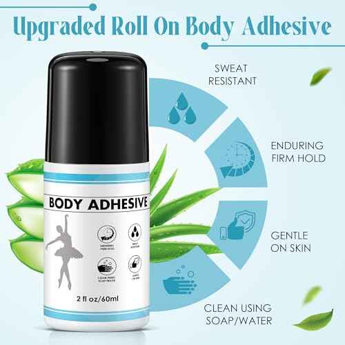 1 Pcs Roll On Body Adhesive for Dancers, Sweat Resistant Water Wash Off Body Glue for Skin & Clothing, Fashion Butt Glue Applicator for Compression Stocking, Bras, Wig, Residue Free, 2oz
