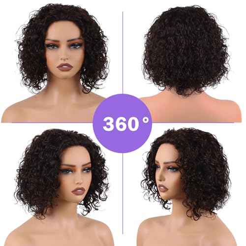 10 Inch Deep Curly Wigs Human Hair 13x2 Lace Front Wig with Pre Plucked Natural Hairline 180 Density with Baby Hair, Beginner-Friendly Glueless Wig for Black Women Natural Color