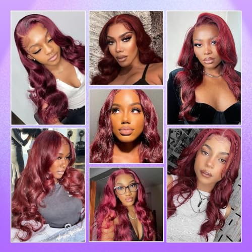 Burgundy Lace Front Wigs Human Hair 99j 13X6 hd Body Wave Lace Front Wigs Human Hair 180% Density Colored Red Frontal Wig for Black Women 24 Inch
