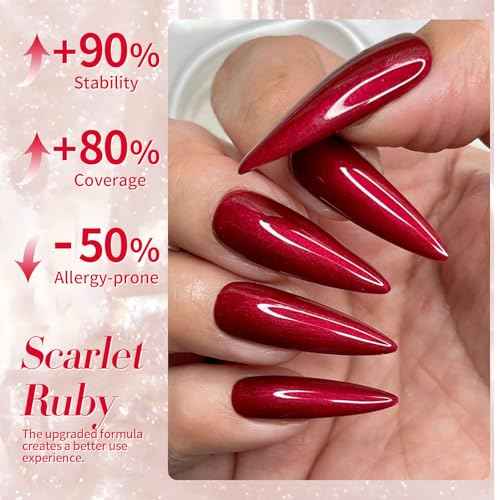 Born Pretty Scarlet Ruby Pearl Burgundy Gel Nail Polish 15ml Shimmer Glitter Pearlescent Nail Polish Mermaid Christmas Gel Nail Art Manicure DIY Gift