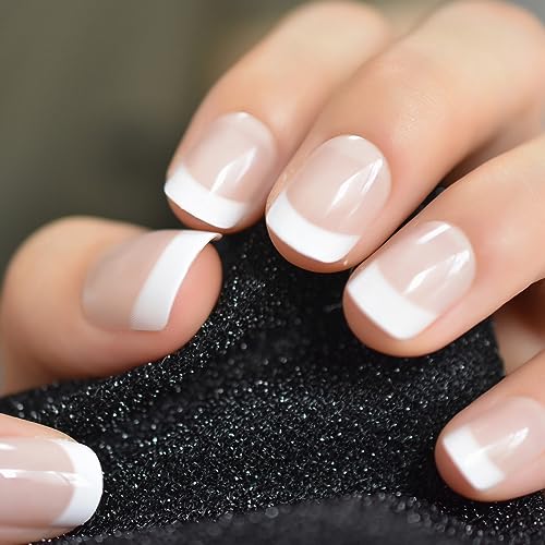 Natural French Tips, Glossy Nude White Press on Nails False Nails, Beauty Manicure Reusable UV Gel Fake Finger Nail Art for Daily Office Party