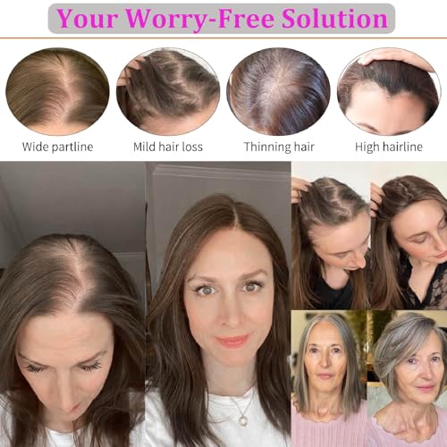 Hair Toppers for Women Real Human Hair, 4x4.8 Inch Upgrade Basement 360¡Æ Cover 3D Clip in Hairpieces for Women with Thinning hair, 14 Inch 2# Dark Brown