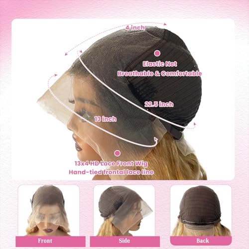 28 Inch Body Wave Lace Front Wigs Human Hair Pre Plucked Curly Wave Ombre 1B27 Glueless Wigs Human Hair 13x4 Color Natural Black to Honey Blonde Frontal Pre Plucked Real Human Hair Wig for Black Women