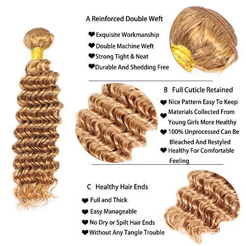 26 28 30 inch #27 Human Hair Bundles Honey Blonde Bundles Blonde Deep Wave Bundle 27 Deep Curly Human Hair Bundle
