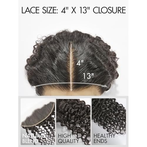 LUVME 14 Inch Deep Wave HD Lace Frontal Closure - 13x4 Ear to Ear, 100% Unprocessed Brazilian Virgin Human Hair, 150% Density Deep Curly