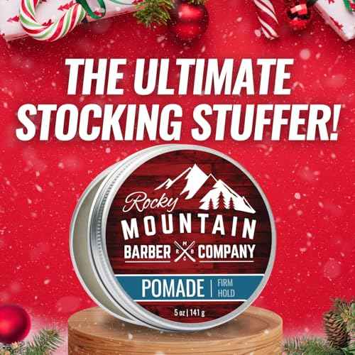 Rocky Mountain Barber Company Pomade for Men - 5 oz Tub Classic Styling Product with Strong Firm Hold for Side Part, Pompadour & Slick Back Looks ? High Shine & Easy to Wash Out ? Water Based