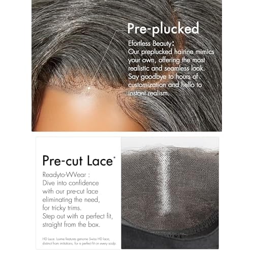 LUVME HAIR 10'' Grey Salt & Pepper Bob Wig Blunt Cut Bob Wig Pre Cut Glueless Wigs Glueless Lace Front 10 Inches Bob, Pre Cut Plucked Hd Lace Short Wig Ready To Go Natural Color Straight Side Part
