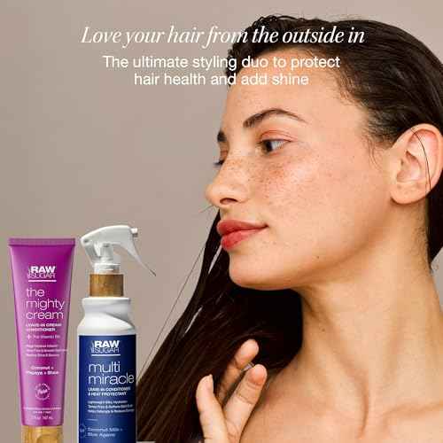 RAW SUGAR Leave In Conditioner Duo, Multi-Miracle Hair Mist and The Mighty Cream (2 Products) Heat Protectant, Hydration and Frizz Control for All Hair Types, A Conditioning Haircare Bundle