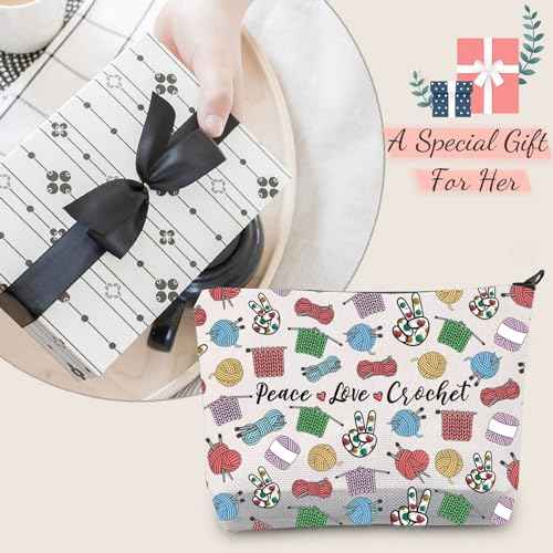 JXGZSO Knitting Project Bag Peace Love Crochet Makeup Bag With Zipper Knitter Gift