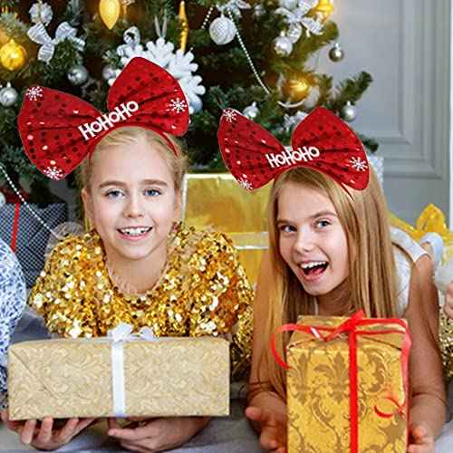 Christmas Headband Xmas Bow Hair Bands Red Red Glitter Snowflake Design Christmas Hair Accessories for Girls Women Birthday Party New Year Wedding Celebration Head Wear Gifts