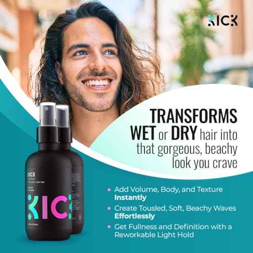 Kick Sea Salt Spray for Men - Beach Wave and Surfer Hair Style - Salt Water for Hair - Natural Texture and Volume Hair Spray - 200ml
