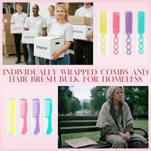 Hair Brush and Combs Bulk Individually Wrapped for Homeless,Disposable Hair Combs Bulk Hair Brushes Detangling Hairbrush for Women Shelter Nursing Hotel Church Charity Supplies (pack of 240)