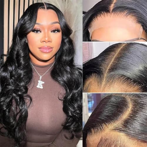 5x5 Lace Closure Wig Human Hair 220% Density Body Wave 5x5 HD Lace Closure Wigs Pre Plucked Lace Closure Wig for Women True to Length Natural Black Color for Any Occasions 20 Inch