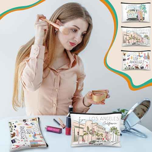 Reginary 12 Pcs City Souvenir Gifts Texas State Gifts Chicago City Souvenirs California Makeup Bag Paris San Francisco Alaska Zippered Cosmetic Bag for Women Traveler Souvenirs